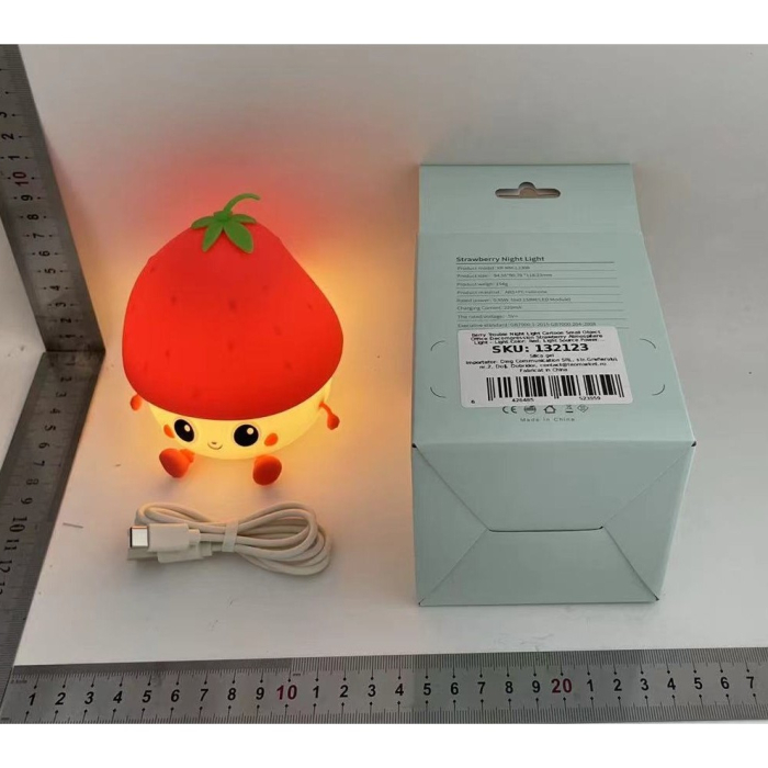 Lampa de Veghe pentru Copii, din Silicon, Senzor Tactil, Model Capsunica, Lumina Calda, Protectie pentru Ochi, Incarcare USB, Capacitate Baterie Incorporata 1200mAh, 10.8x9x12.8 cm, Rosu [2]