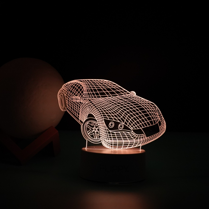 Lampa LED decorativa, 3D, Masina Sport, doua moduri de alimentare USB si baterii, 20 cm inaltime, din material acril si lumina multicolora, alb [4]