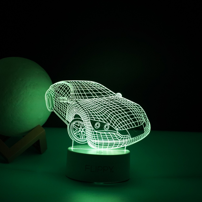 Lampa LED decorativa, 3D, Masina Sport, doua moduri de alimentare USB si baterii, 20 cm inaltime, din material acril si lumina multicolora, alb [5]