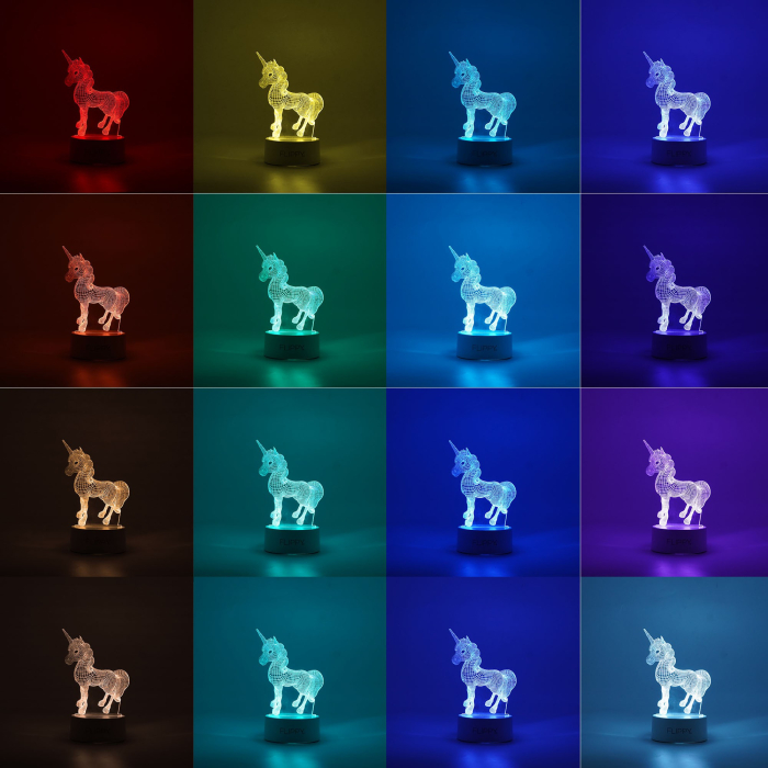 Lampa LED decorativa, 3D, Unicorn, cu USB si baterii, 20 cm inaltime, din material acril, lumina multicolora si telecomanda inclusa, alb [3]