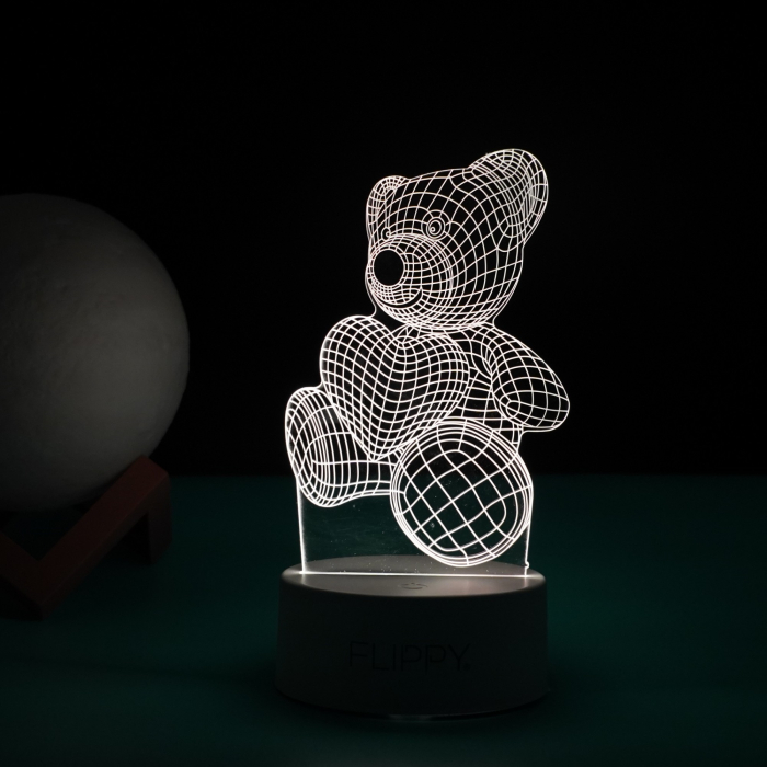 Lampa LED decorativa, 3D, ursulet, din material acril si lumina multicolora, alb [5]