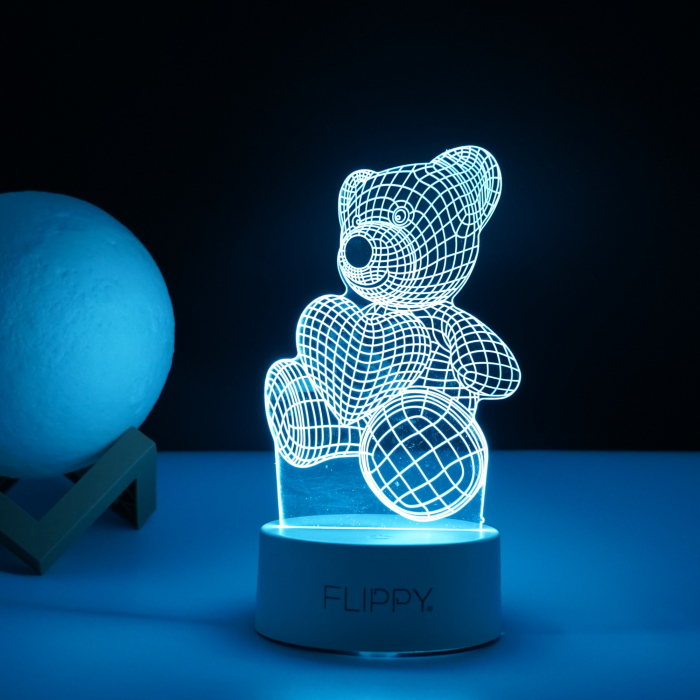 Lampa LED decorativa, 3D, ursulet, din material acril si lumina multicolora, alb [3]