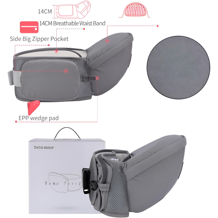 Marsupiu Ergonomic 3in1, pentru Bebelusi si Copii, 0-36 Luni, Bretele Reglabile pentru Umar si Sold, Inchidere Catarama, 125x25x14 cm, Gri [2]