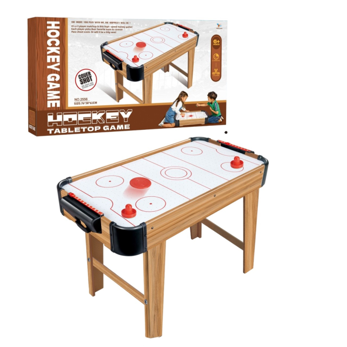 Masa Air Hockey Graffiti cu Picioare Lungi, Lemn, 2 Pucuri, Tabela Scor, 2 Impingatoare, 76x38x61 cm, Maro [2]