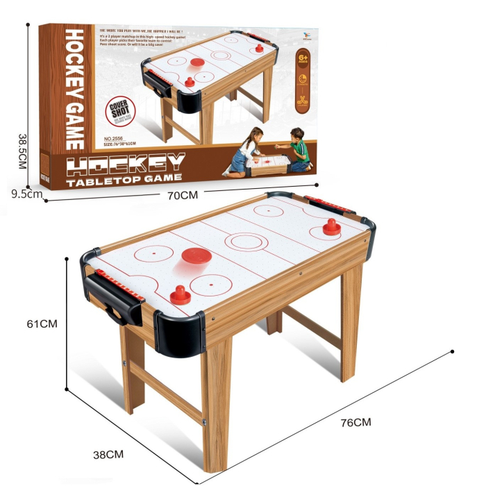 Masa Air Hockey Graffiti cu Picioare Lungi, Lemn, 2 Pucuri, Tabela Scor, 2 Impingatoare, 76x38x61 cm, Maro [6]