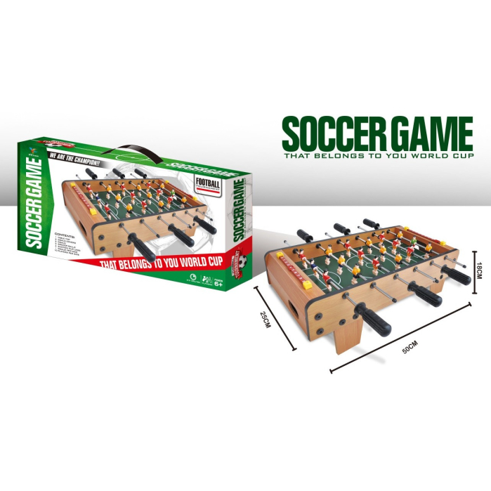 Masa de Fotbal cu Teren, cu Picioare Scurte, 6 Manere, Tablou de Scor, 50 x 25 x 18 cm, din Lemn/Otel/ABS, Maro [3]
