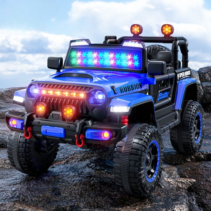 Masina Electrica pentru Copii, Off-Road, Conectare Bluetooth, telecomanda, Tractiune Spate, Lumina Intermitenta, Baterie 12V 7Ah, 120 x 63 x 68cm, Albastru [3]