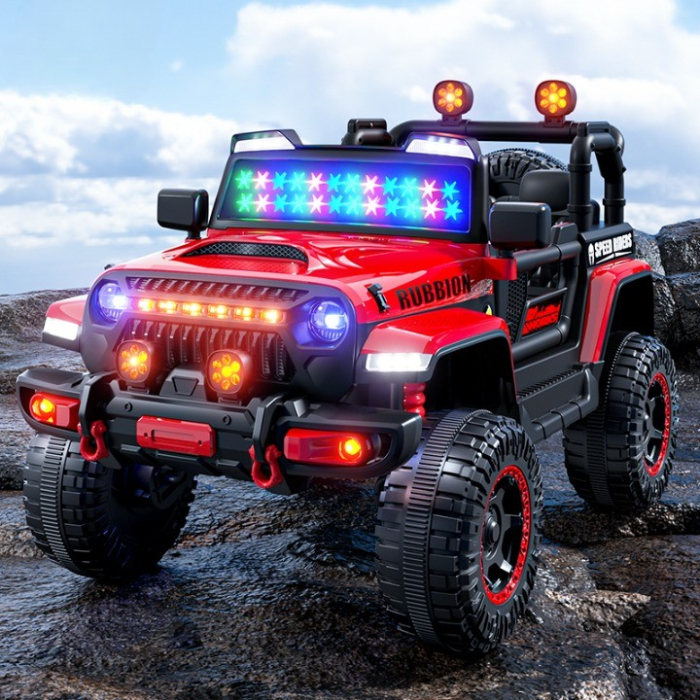 Masina Electrica pentru Copii, Off-Road, Conectare Bluetooth, telecomanda, Tractiune Spate, Lumina Intermitenta, Baterie 12V 7Ah, 120 x 63 x 68cm, Rosu [7]