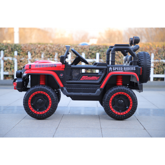 Masina Electrica pentru Copii, Off-Road, Conectare Bluetooth, telecomanda, Tractiune Spate, Lumina Intermitenta, Baterie 12V 7Ah, 120 x 63 x 68cm, Rosu [3]