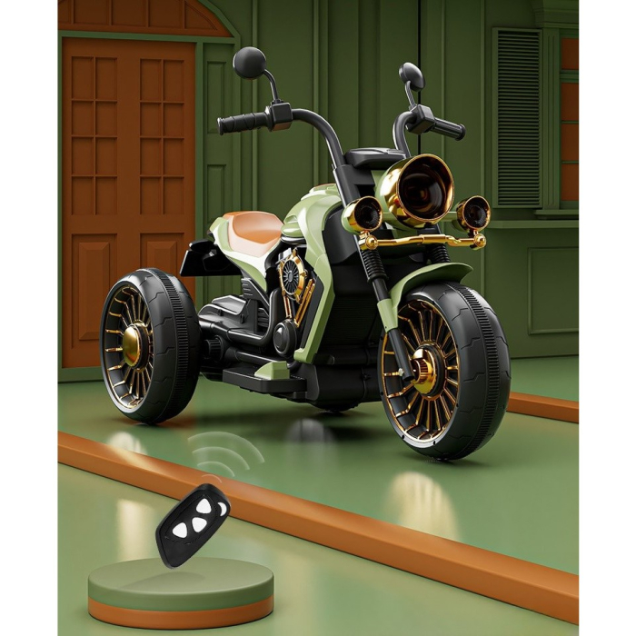 Motocicleta Electrica, cu Acumulator, Bluetooth, Sistem Anti-Rasturnare, Sistem de Lumini si Sunet, 1-8 Ani, 93 x 48 x 63 cm, Verde [2]