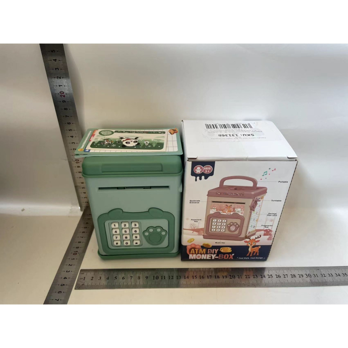 Pusculita pentru Copii, pusculita pentru economii SMART BOX cu efecte sonore, Tip ATM, cu Parola cu Amprenta, din plastic, 20 x 13.5 x 11.5 cm Verde [5]