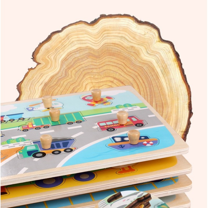 Puzzle Montessori din Lemn pentru Copii, 0-3 Ani, 3D, Model Instrumente Matematice, Educativ, Intuitiv, Creativ, 9 Piese, 30x22.5x0.8 cm, Multicolor [2]