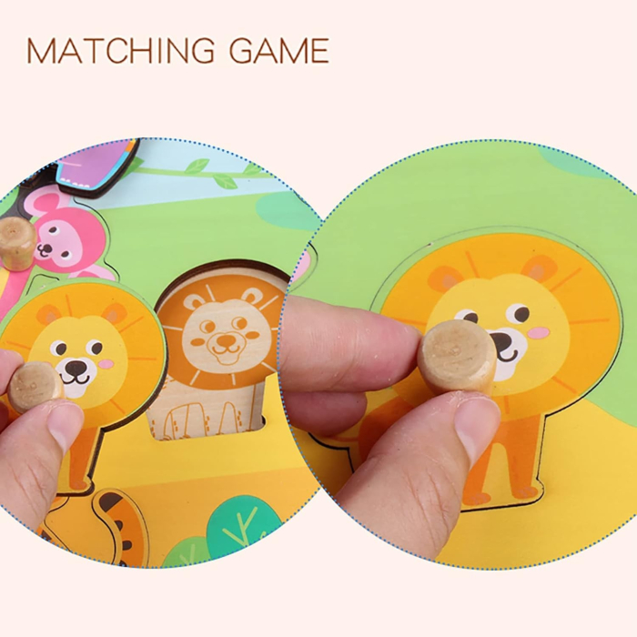 Puzzle Montessori din Lemn pentru Copii, 0-3 Ani, Model Animale din Jungla, Educativ, Intuitiv, Creativ, 9 Piese, 30x22.5x0.8 cm, Multicolor [5]