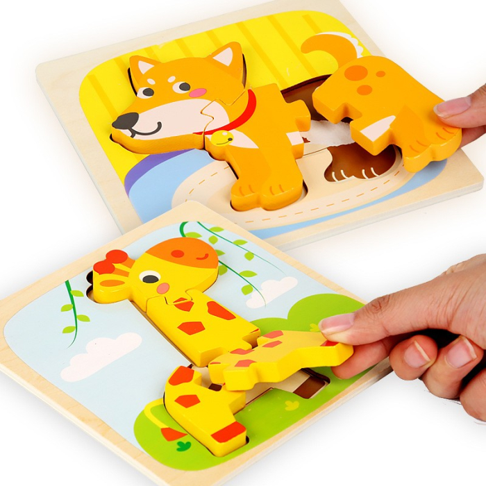 Puzzle Montessori din Lemn pentru Copii, 3D, 0-3 Ani, Model Girafa, Educativ, Intuitiv, Creativ, 4 Piese, 15x15x0.5 cm, Multicolor [4]
