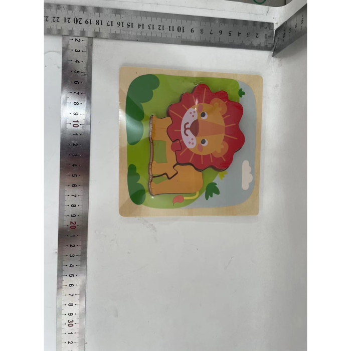 Puzzle Montessori din Lemn pentru Copii, 3D, 0-3 Ani, Model Leu, Educativ, Intuitiv, Creativ, 3 Piese, 15x15x0.5 cm, Multicolor [10]