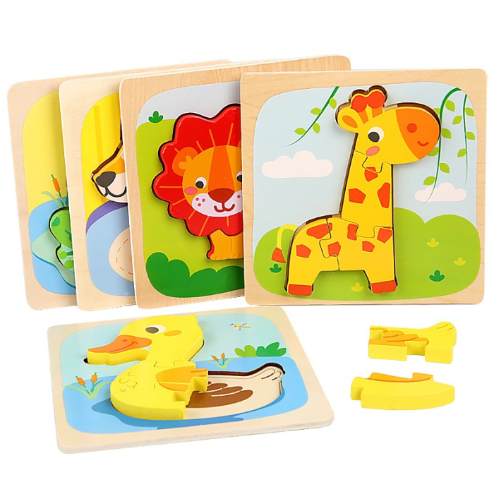 Puzzle Montessori din Lemn pentru Copii, 3D, 0-3 Ani, Model Ratusca, Educativ, Intuitiv, Creativ, 5 Piese, 15x15x0.5 cm, Multicolor [10]