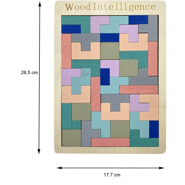 Puzzle Montessori, din Lemn, Tip Tetris, +36 Luni, Forme Neregulate, 40 Piese, 26.5 x 17.7 cm, Multicolor Pastelat [3]