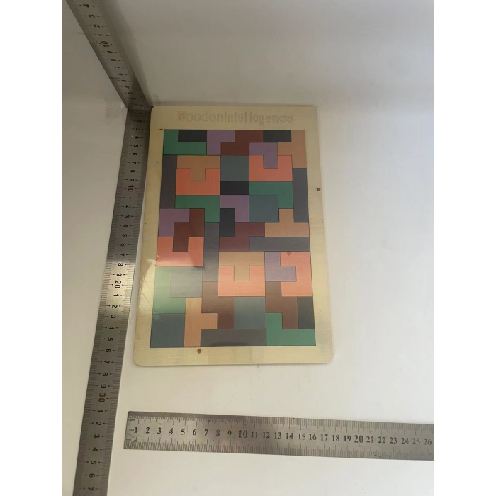 Puzzle Montessori, din Lemn, Tip Tetris, +36 Luni, Forme Neregulate, 40 Piese, 26.5 x 17.7 cm, Multicolor Pastelat [5]