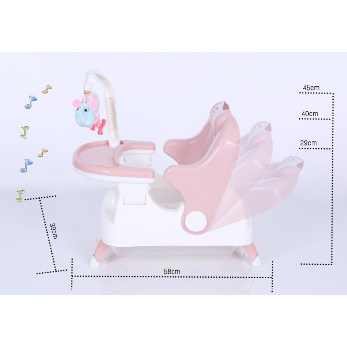 Scaun pentru Copii 2 in 1, pentru Servit Masa si pentru Baie, Multifunctional, Pliabil, Portabil, din Plastic, Spatar Reglabil, 58 x 39 cm, Roz [6]