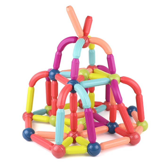 Set 100 Piese Magnetice de Constructie, Magnetic Sticks, Bastonase si Bile, 3 Ani, ABS, Magnet, 24 x 18.5 x 14 cm, Multicolor [6]