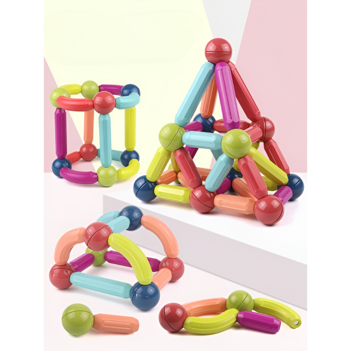 Set 100 Piese Magnetice de Constructie, Magnetic Sticks, Bastonase si Bile, 3 Ani, ABS, Magnet, 24 x 18.5 x 14 cm, Multicolor [4]
