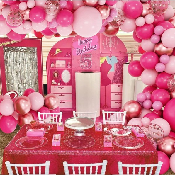 Set 126 Baloane din Latex, Model Petrecere pentru Arcada, Baloane Party, 12 cm, 25 cm, 30 cm, 45 cm, Roz, Roz Pal, Gold [5]