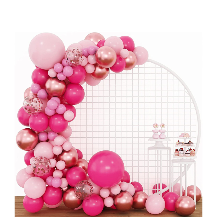 Set 126 Baloane din Latex, Model Petrecere pentru Arcada, Baloane Party, 12 cm, 25 cm, 30 cm, 45 cm, Roz, Roz Pal, Gold [3]
