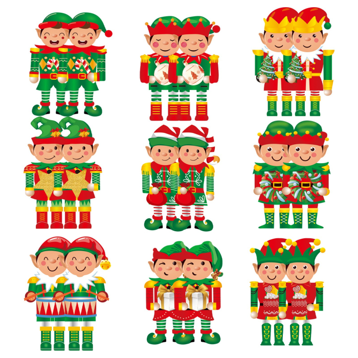 Set 18 Decoratiuni de Craciun din Lemn, cu Snur pentru Agatare in Brad, Model Elfi, Diferite Dimensiuni, Multicolor [5]