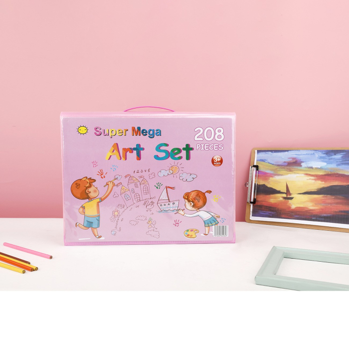 Set 208 Piese, Complet pentru Pictura si Desen, Tip Servieta, 3-12 Ani, 32.6 x 27.7 x 6 cm, Roz [3]