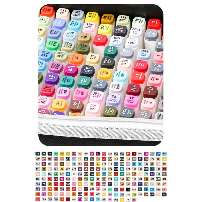 Set 262 Markere, Dublu Capat, Subtire 1mm si Gros 6 mm, Geanta Depozitare, Corp Alb, Multicolor [3]