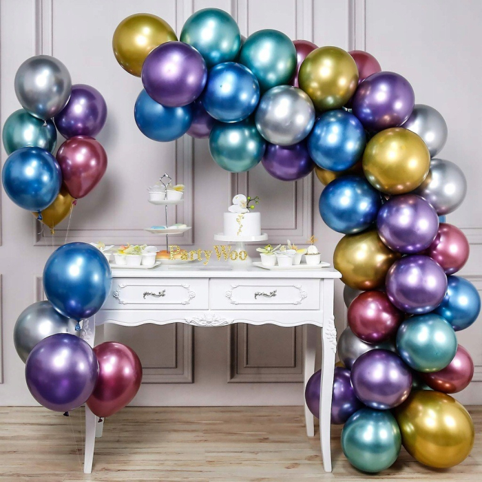 Set 50 Baloane din Latex Chrome, Model Party, 23 cm, Multicolor, 2.2 g [2]