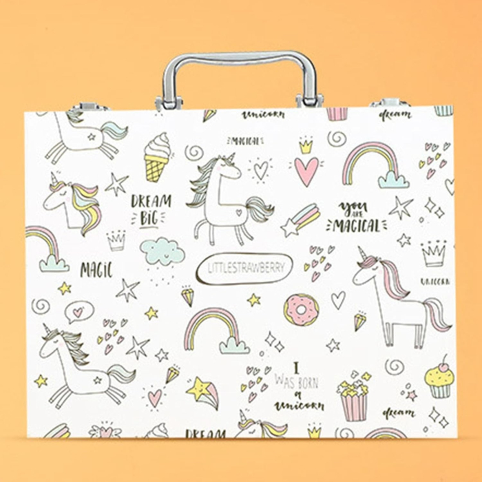 Set 53 Piese pentru Desen si Pictura, Tip Servieta, Model Unicorni, 30 x 24 x 5.4 cm, Multicolor [2]