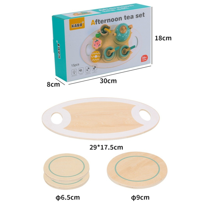 Set de Ceai, din Lemn, 15 Piese, Vopsea Ecologica, +36 Luni, Multicolor Pastel [5]