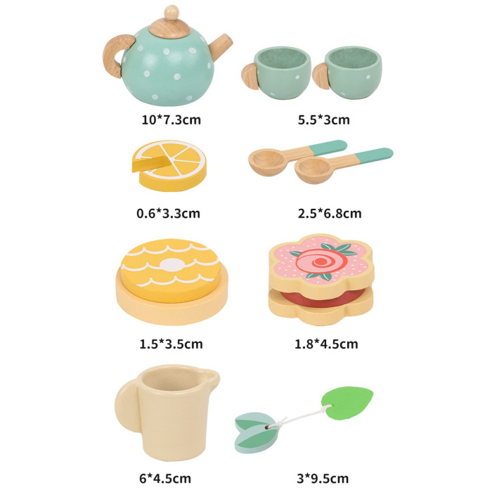 Set de Ceai, din Lemn, 15 Piese, Vopsea Ecologica, +36 Luni, Multicolor Pastel [6]