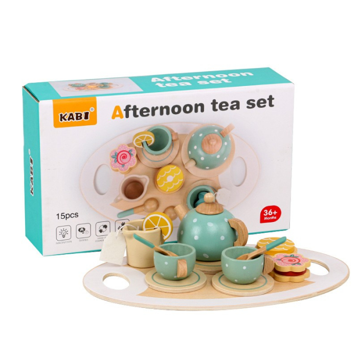 Set de Ceai, din Lemn, 15 Piese, Vopsea Ecologica, +36 Luni, Multicolor Pastel [7]