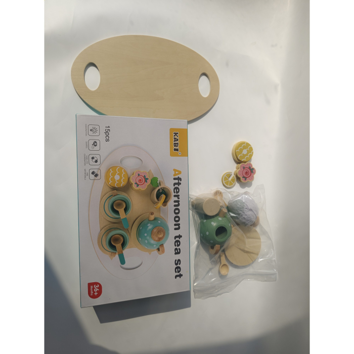 Set de Ceai, din Lemn, 15 Piese, Vopsea Ecologica, +36 Luni, Multicolor Pastel [8]