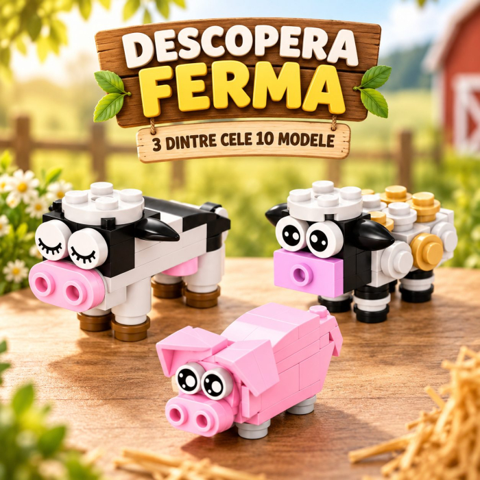 Set de Constructie, Animale de Ferma 10 in 1, 335 Piese, 10 Modele, 6+, 23x14.5x7.5 cm, Multicolor [2]