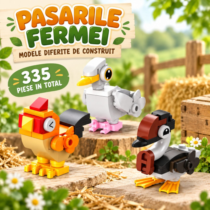 Set de Constructie, Animale de Ferma 10 in 1, 335 Piese, 10 Modele, 6+, 23x14.5x7.5 cm, Multicolor [4]