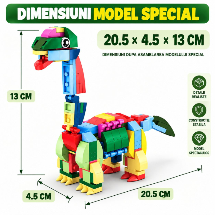 Set de Constructie, Dinozauri 10 in 1, 371 Piese, 10 Modele de Dinozauri, Varsta 6+ Ani, 20.5 x 4.5 x 13 cm, Multicolor [8]