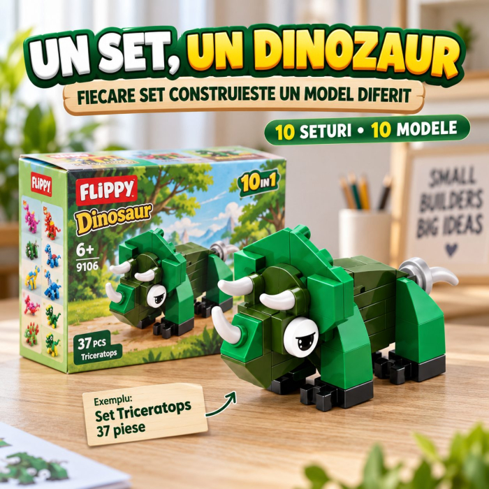 Set de Constructie, Dinozauri 10 in 1, 371 Piese, 10 Modele de Dinozauri, Varsta 6+ Ani, 20.5 x 4.5 x 13 cm, Multicolor [4]