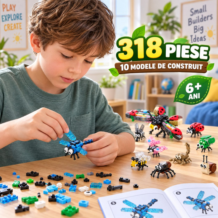 Set de Constructie, Lumea Insectelor 10 in 1, 318 Piese, 10 Modele, Varsta 6+ Ani, 14.5 x 8 x 7 cm, Multicolor [4]