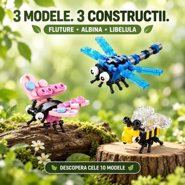 Set de Constructie, Lumea Insectelor 10 in 1, 318 Piese, 10 Modele, Varsta 6+ Ani, 14.5 x 8 x 7 cm, Multicolor [8]
