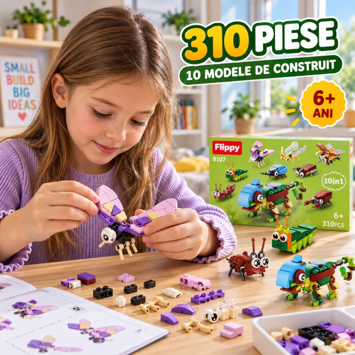 Set de Constructie, Model Insecte 10 in 1, 310 Piese, 10 Modele, Varsta 6+ Ani, 14.3x4.5x5.6 cm, Multicolor [7]