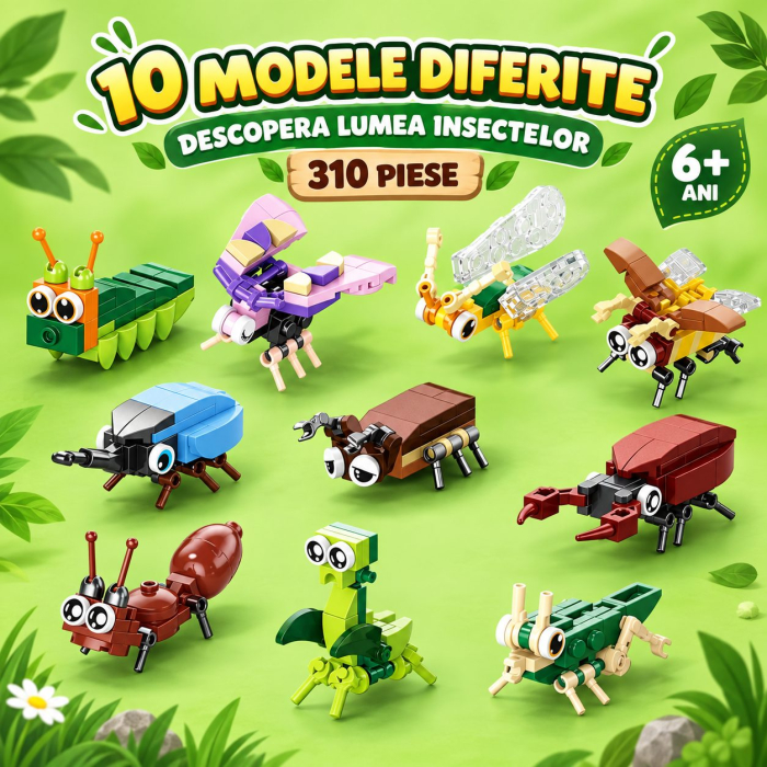 Set de Constructie, Model Insecte 10 in 1, 310 Piese, 10 Modele, Varsta 6+ Ani, 14.3x4.5x5.6 cm, Multicolor [8]