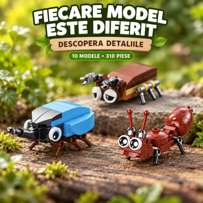 Set de Constructie, Model Insecte 10 in 1, 310 Piese, 10 Modele, Varsta 6+ Ani, 14.3x4.5x5.6 cm, Multicolor [5]