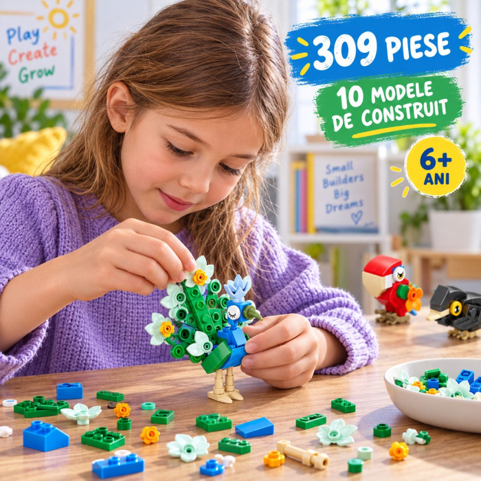 Set de Constructie, Model Pasari 10 in 1, 309 Piese, 10 Modele, 6+, 15x11.5x9.5 cm, Multicolor [7]