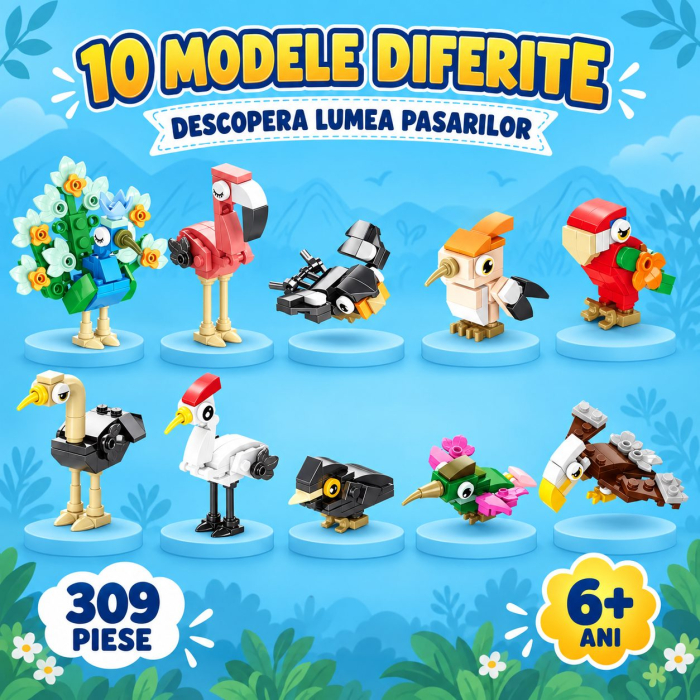 Set de Constructie, Model Pasari 10 in 1, 309 Piese, 10 Modele, 6+, 15x11.5x9.5 cm, Multicolor [5]