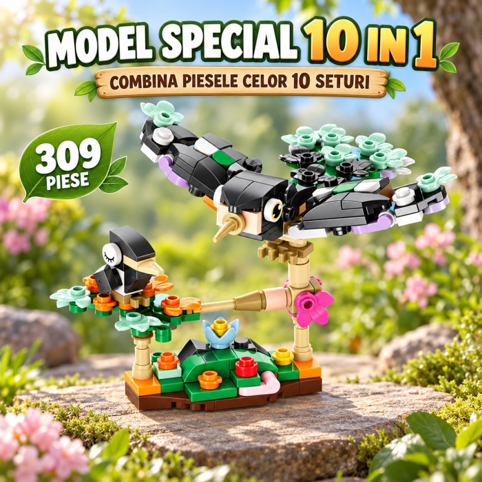 Set de Constructie, Model Pasari 10 in 1, 309 Piese, 10 Modele, 6+, 15x11.5x9.5 cm, Multicolor [8]