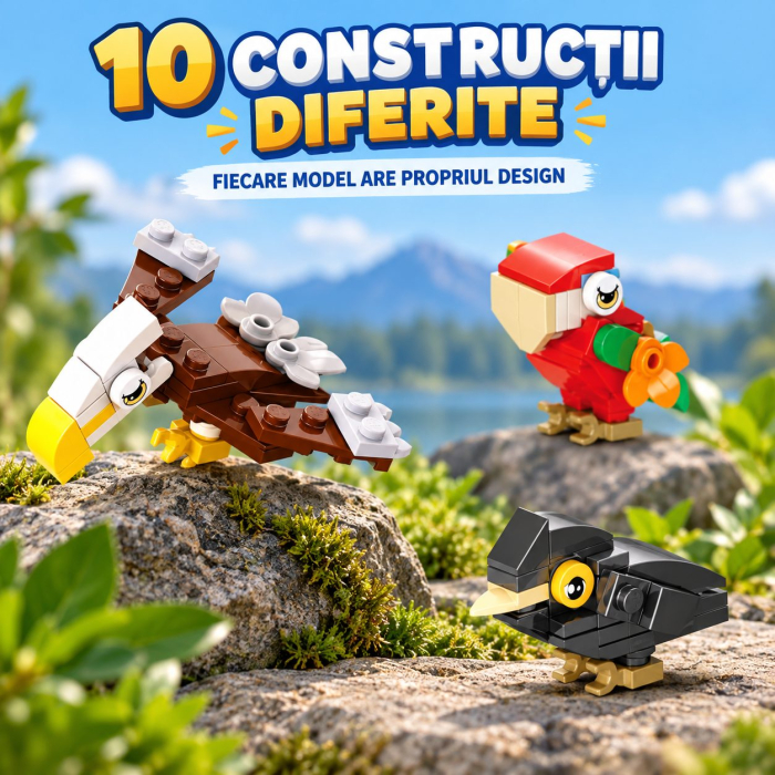 Set de Constructie, Model Pasari 10 in 1, 309 Piese, 10 Modele, 6+, 15x11.5x9.5 cm, Multicolor [3]