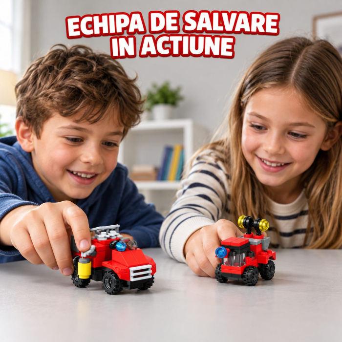 Set de Constructie, Vehicule de Pompieri si Salvare 10 in 1, 323 Piese, 10 Modele, Varsta 6+ Ani, 23.5 x 15 x 7.5 cm, Multicolor [6]
